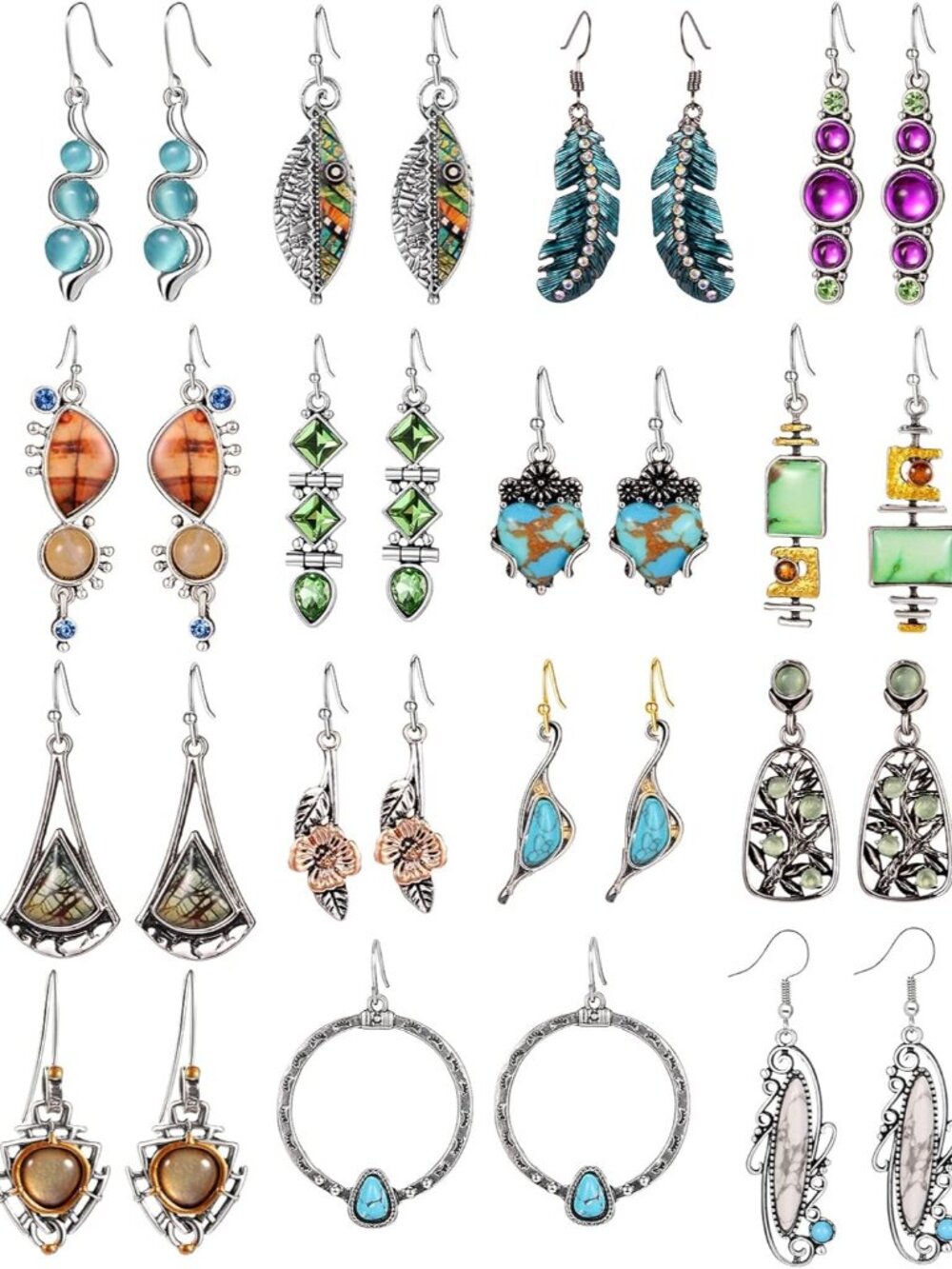 16 Pairs Silver Dangle Earrings For Women,Trendy Diamond Stud Earrings For Women